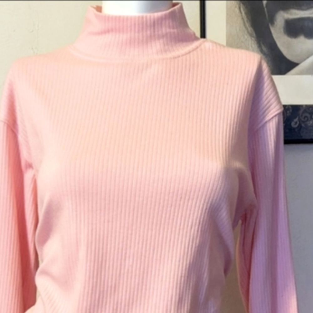Cabin Creek "Spring" Pink Ribbed Mock Turtleneck - Picture 4 of 7